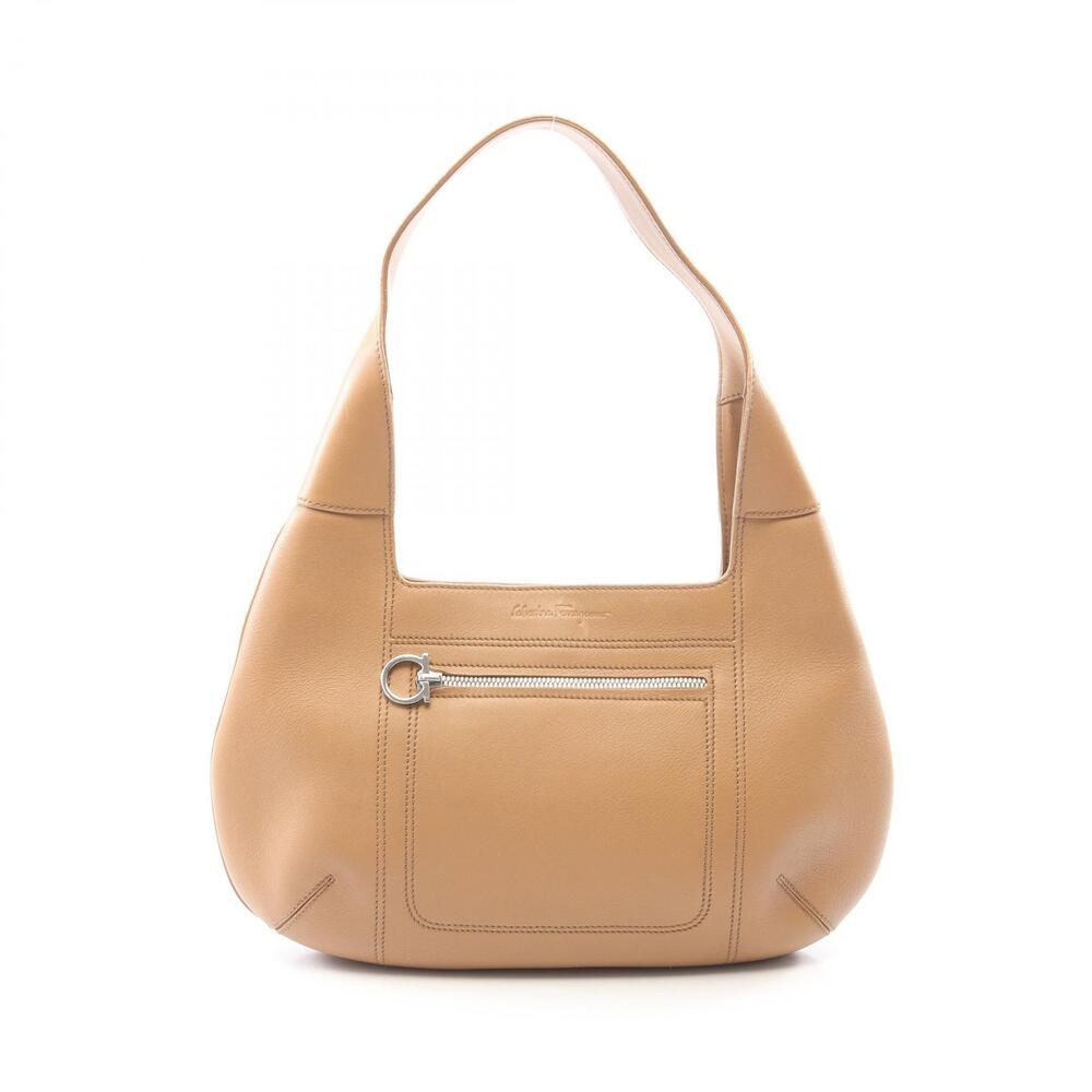 Salvatore Ferragamo Gancini Shoulder Bag Leather Beige Cream